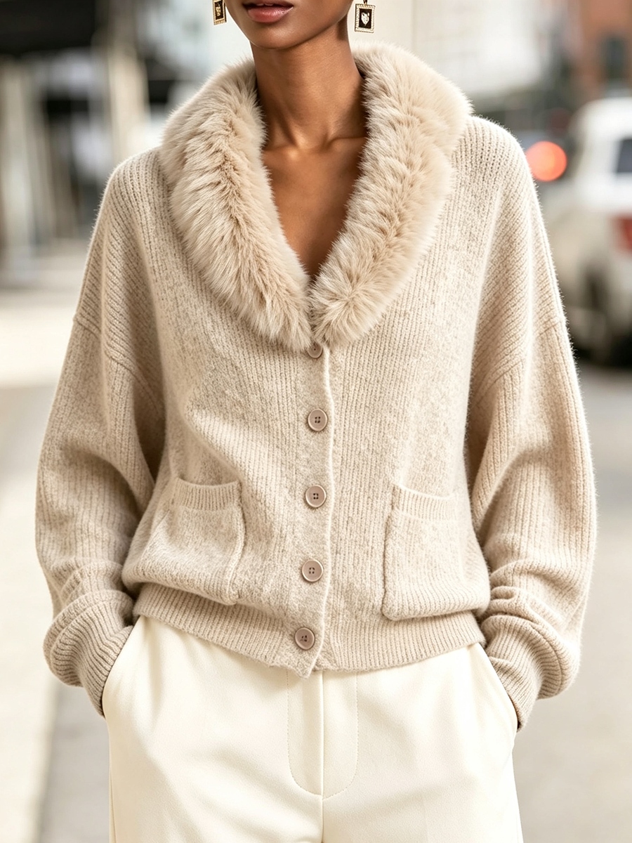 CLEARANCE SALE🔥 Chic Cozy Plush-collar Cardigan Sweater-halonarra