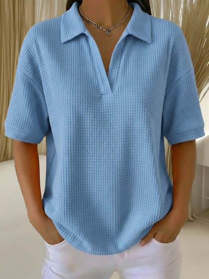 Casual Waffle-knit Short-sleeved Cotton Top