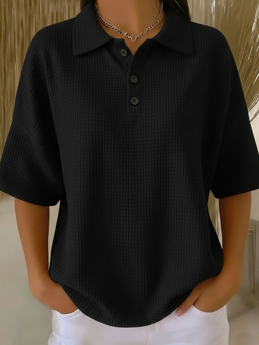 Casual Cozy Polo Collar Waffle Shirt