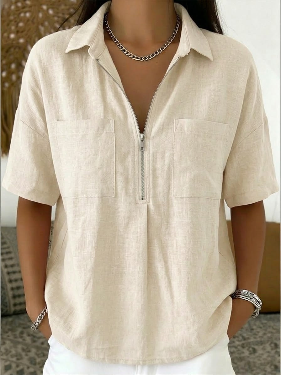 New Arrivals🔥Women's Casual Half-zip Linen And Cotton Shirt