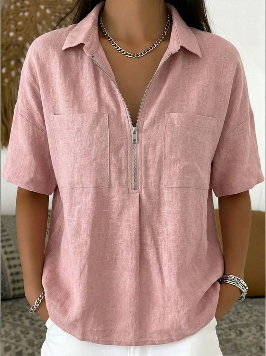 New Arrivals🔥Women's Casual Half-zip Linen And Cotton Shirt