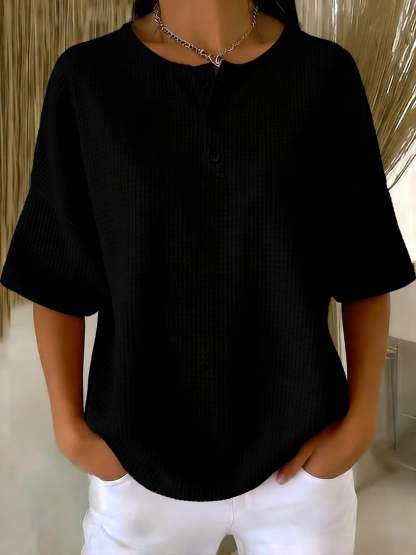 Casual Waffle Henry Collar Sweatshirt