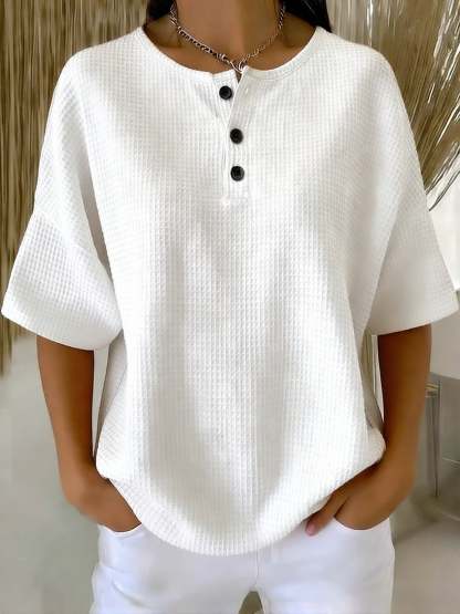 Casual Waffle Henry Collar Sweatshirt
