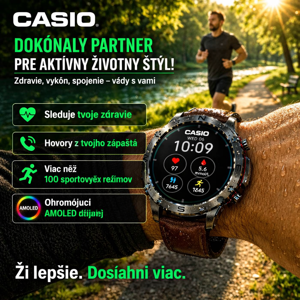 Inteligentné hodinky CASIO Style AMOLED – monitorovanie hladiny cukru v krvi, volanie cez Bluetooth, viac ako 100 športových režimov