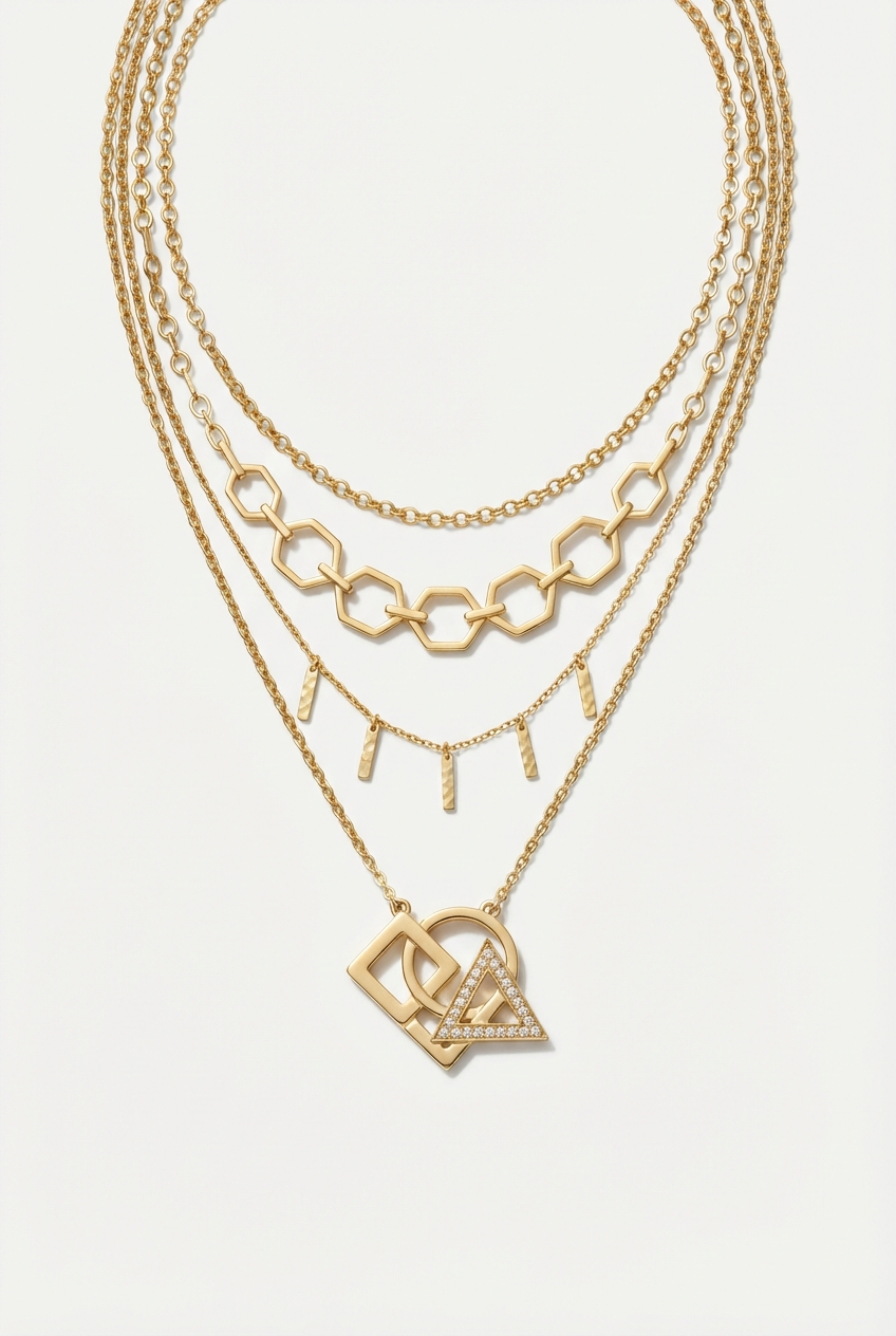 18k gold-plated layered pendant necklace full product view