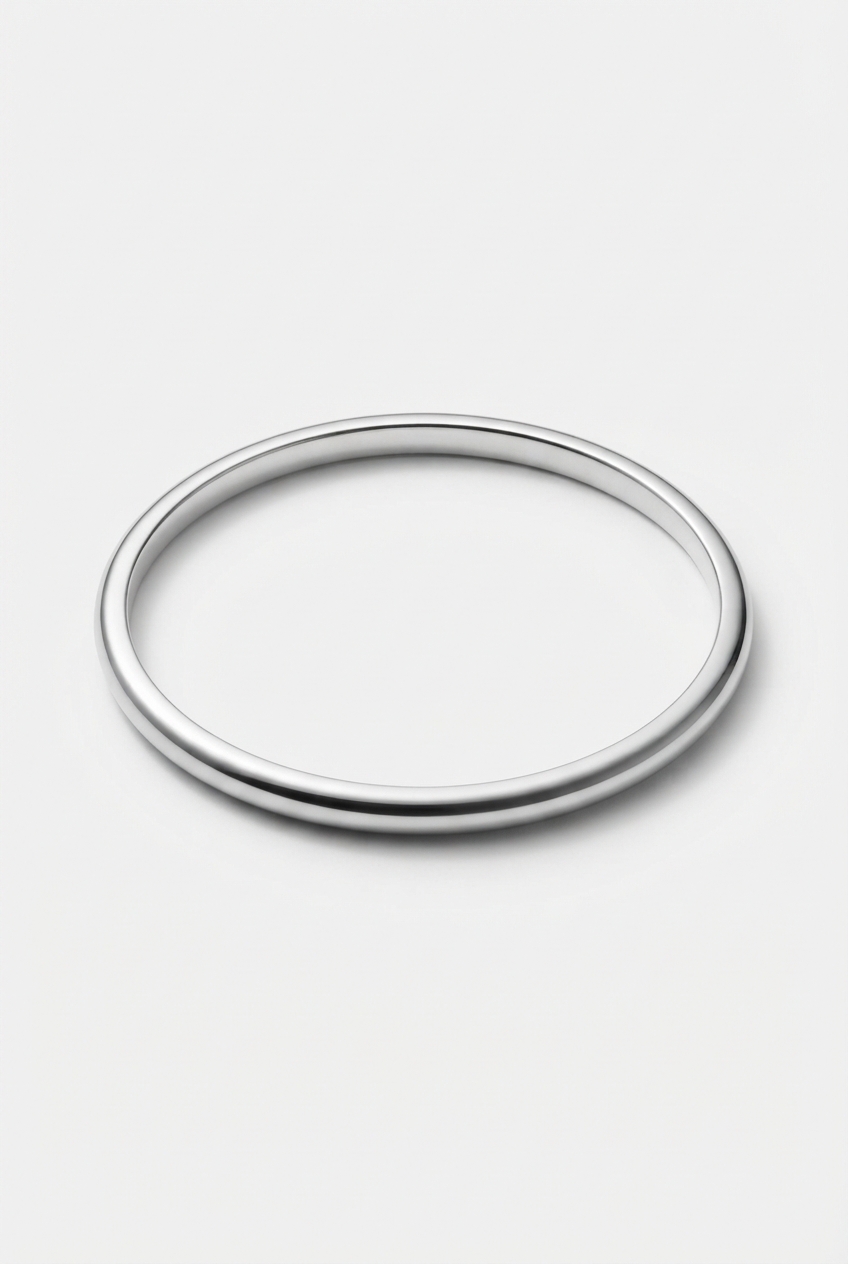 White gold-plated sleek bangle bracelet full product view
