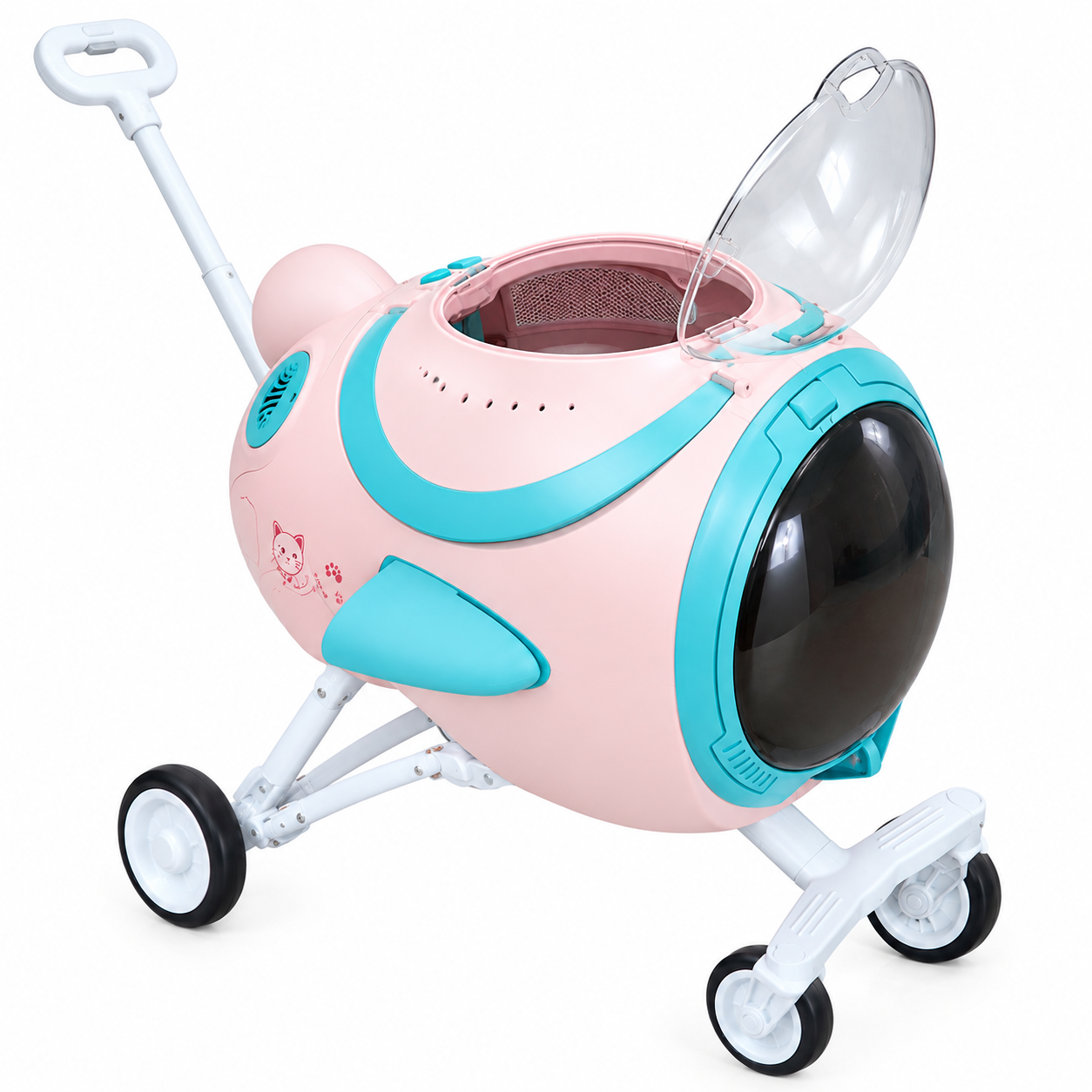 Smart Pet Stroller with Transparent Bubble Cabin