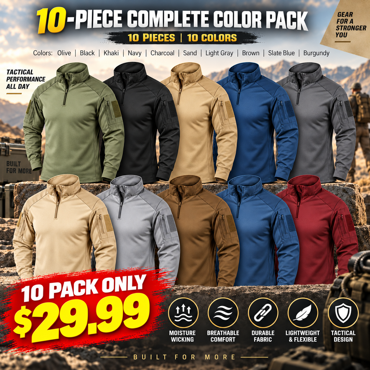 5- or 10-Pack Men's Short-Sleeve Tactical Combat Shirts