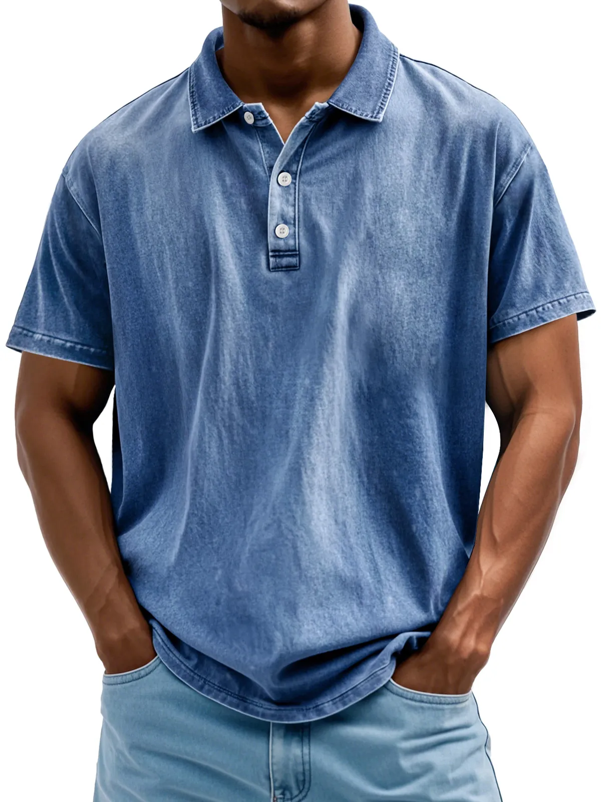 Washed blue denim polo reference