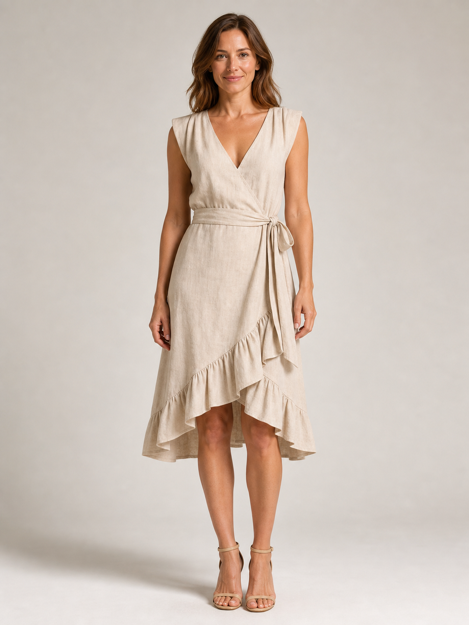 ⏰Seasonal Clearance Sale🔥Women's V-Neck Sash Waist High-Low Ruffle Wrap Midi Dress