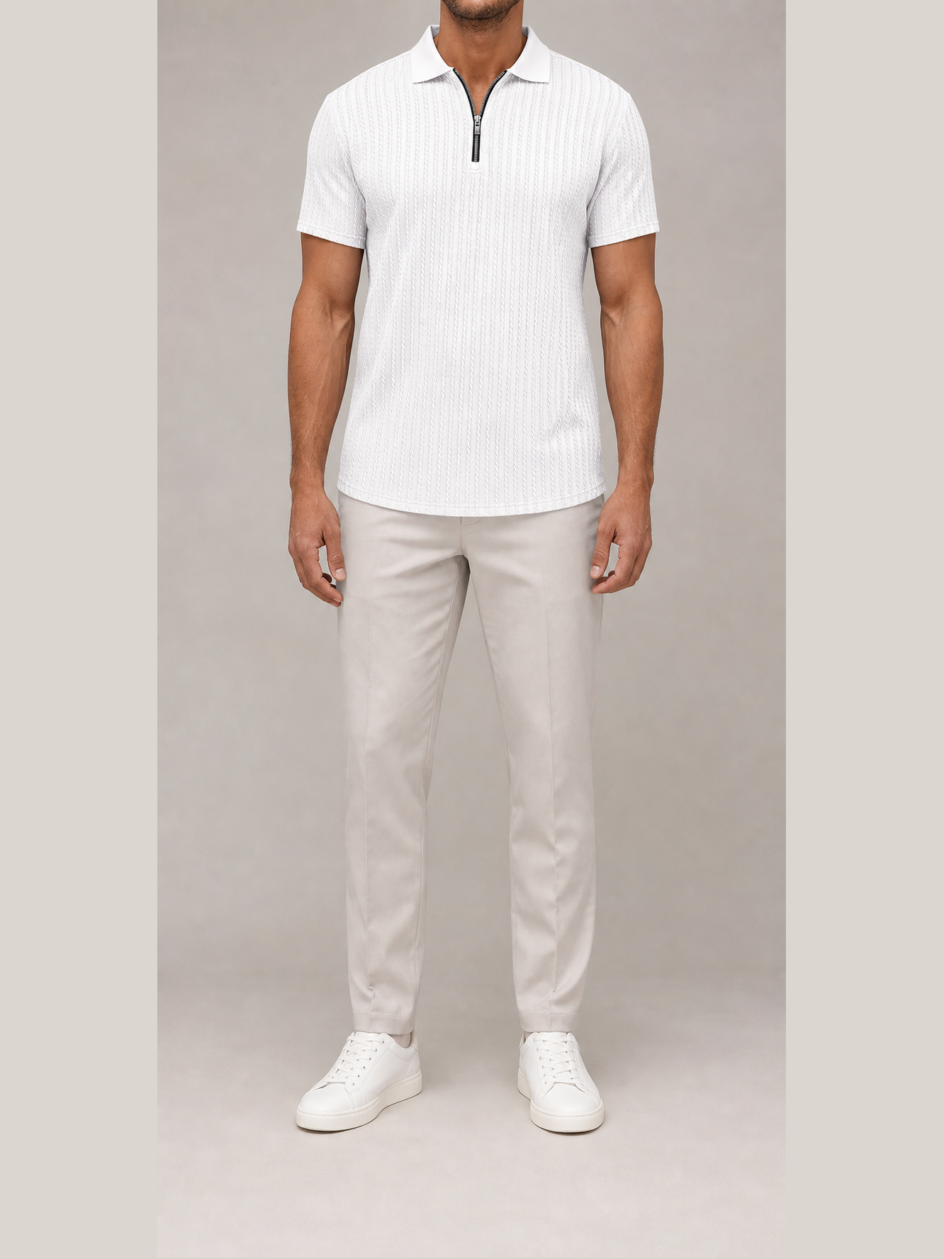 ⏰Seasonal Clearance Sale🔥Men's Cable Knit Quarter-Zip Polo Shirt