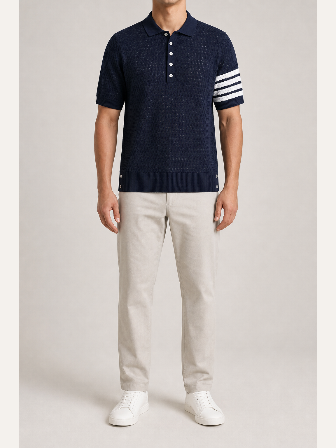 ⏰Seasonal Clearance Sale🔥Men's Four-Stripe Textured Knit Short Sleeve Polo