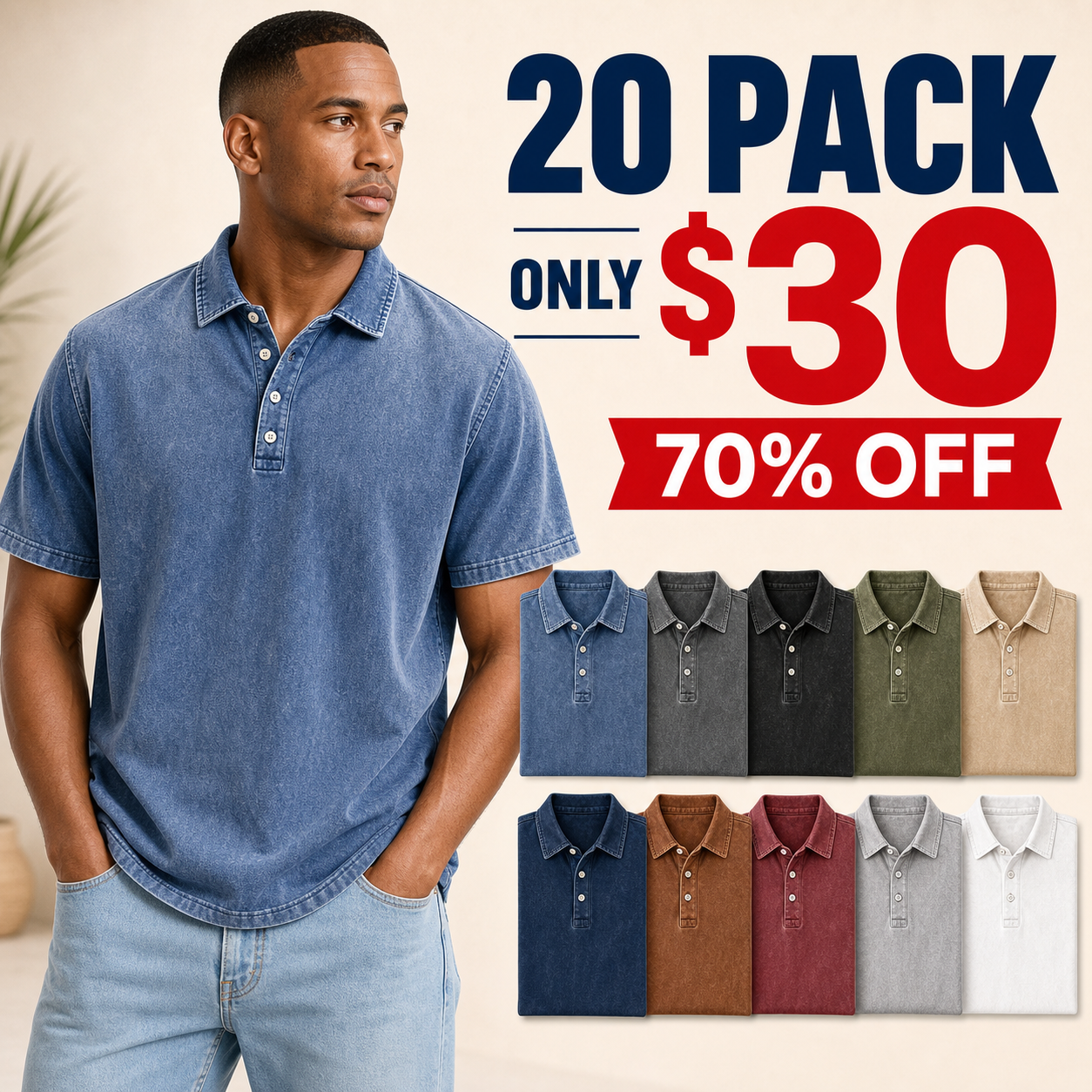 20 pack only 30 washed denim polo