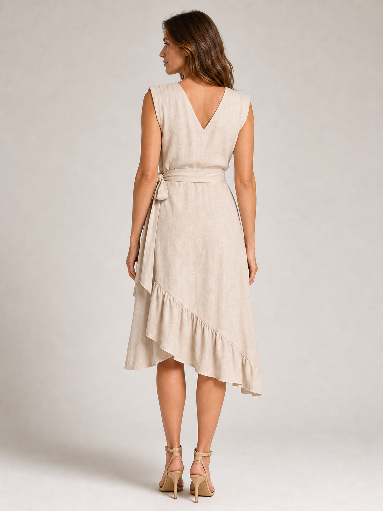 ⏰Seasonal Clearance Sale🔥Women's V-Neck Sash Waist High-Low Ruffle Wrap Midi Dress