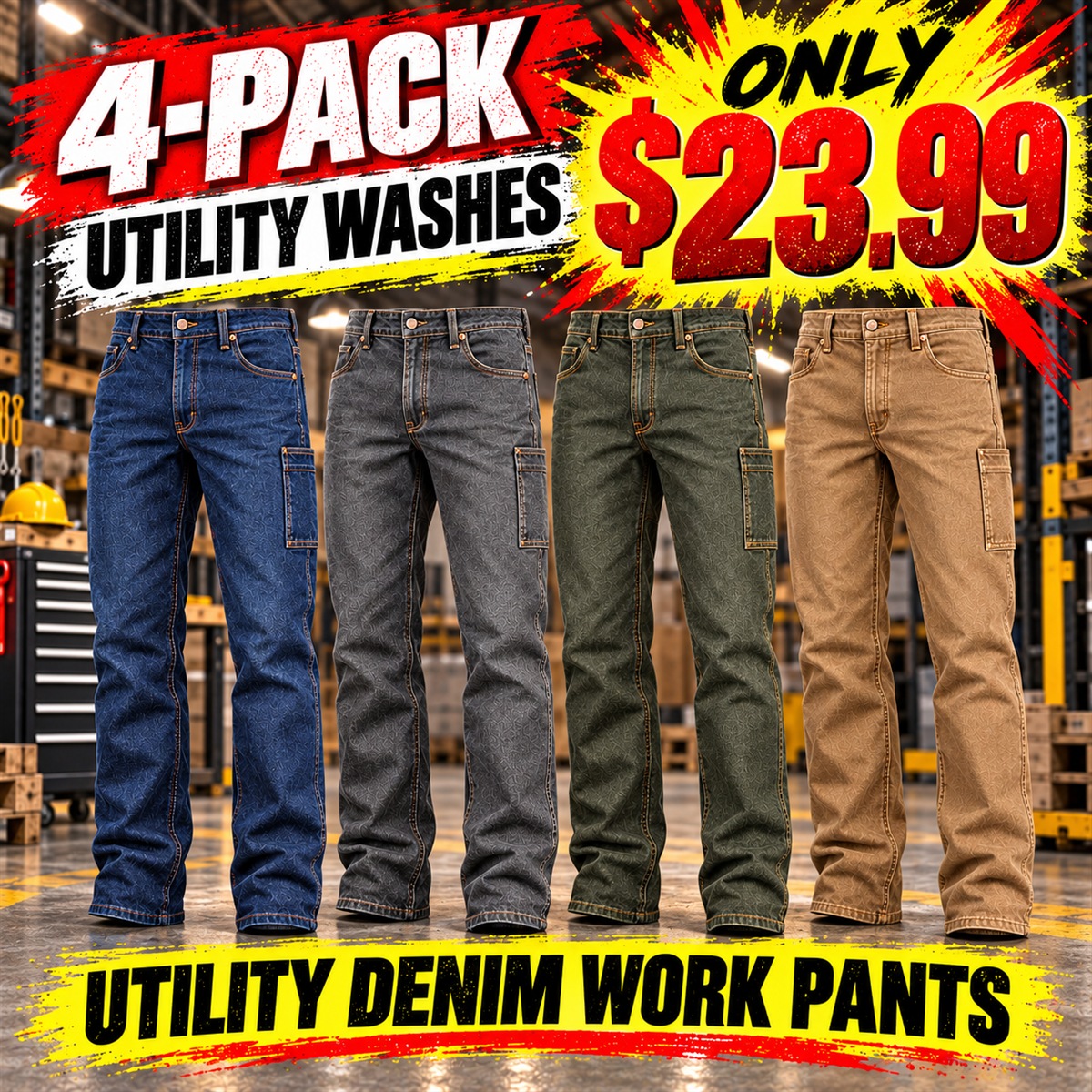Men's Utility Denim Work Jeans with Gusset & Phone Pocket Multipacks - 4-Pack - Utility Washes - $23.99