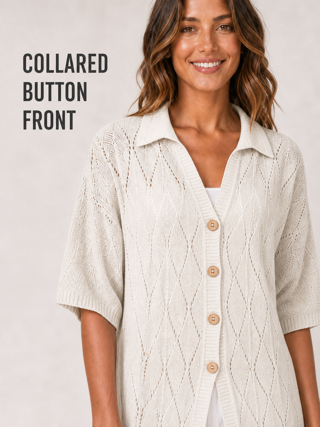 ⏰Seasonal Clearance Sale🔥Women's Longline Openwork Knit Collared Cardigan