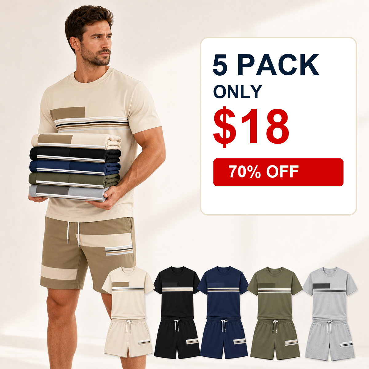 5 pack only 18 mens summer matching set