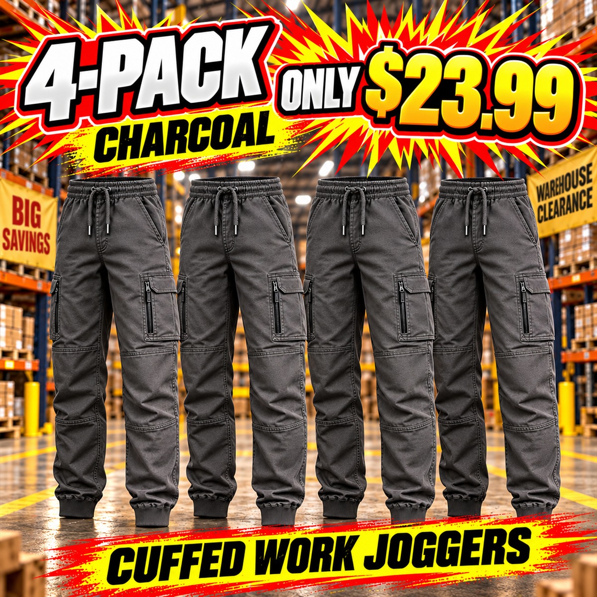 Men's Mature Cuffed Work Joggers Multipacks - 4-Pack - Charcoal - $23.99