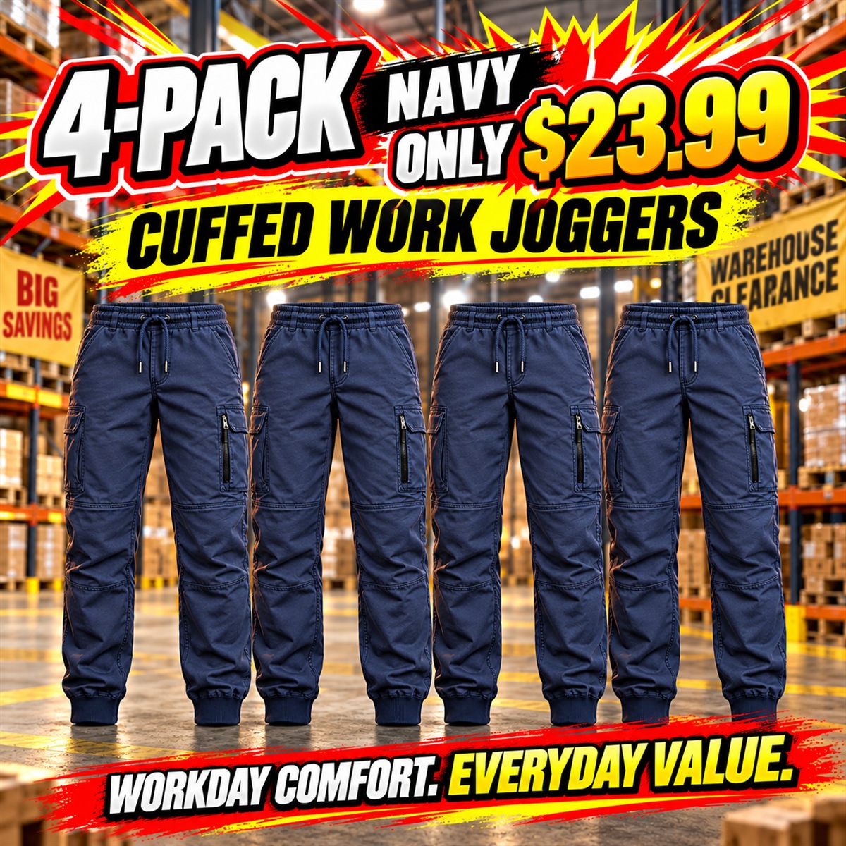 Men's Mature Cuffed Work Joggers Multipacks - 4-Pack - Navy - $23.99