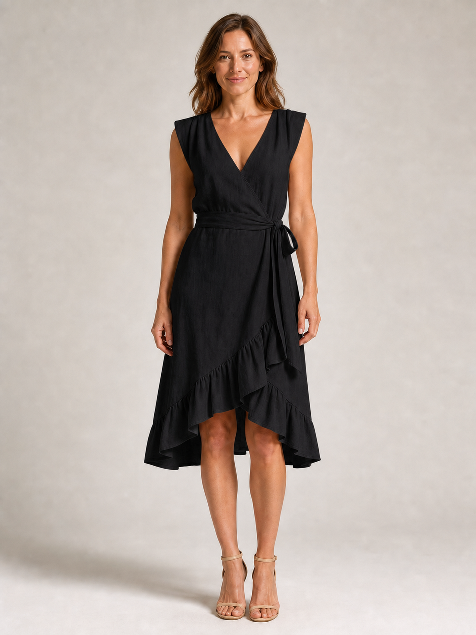 ⏰Seasonal Clearance Sale🔥Women's V-Neck Sash Waist High-Low Ruffle Wrap Midi Dress