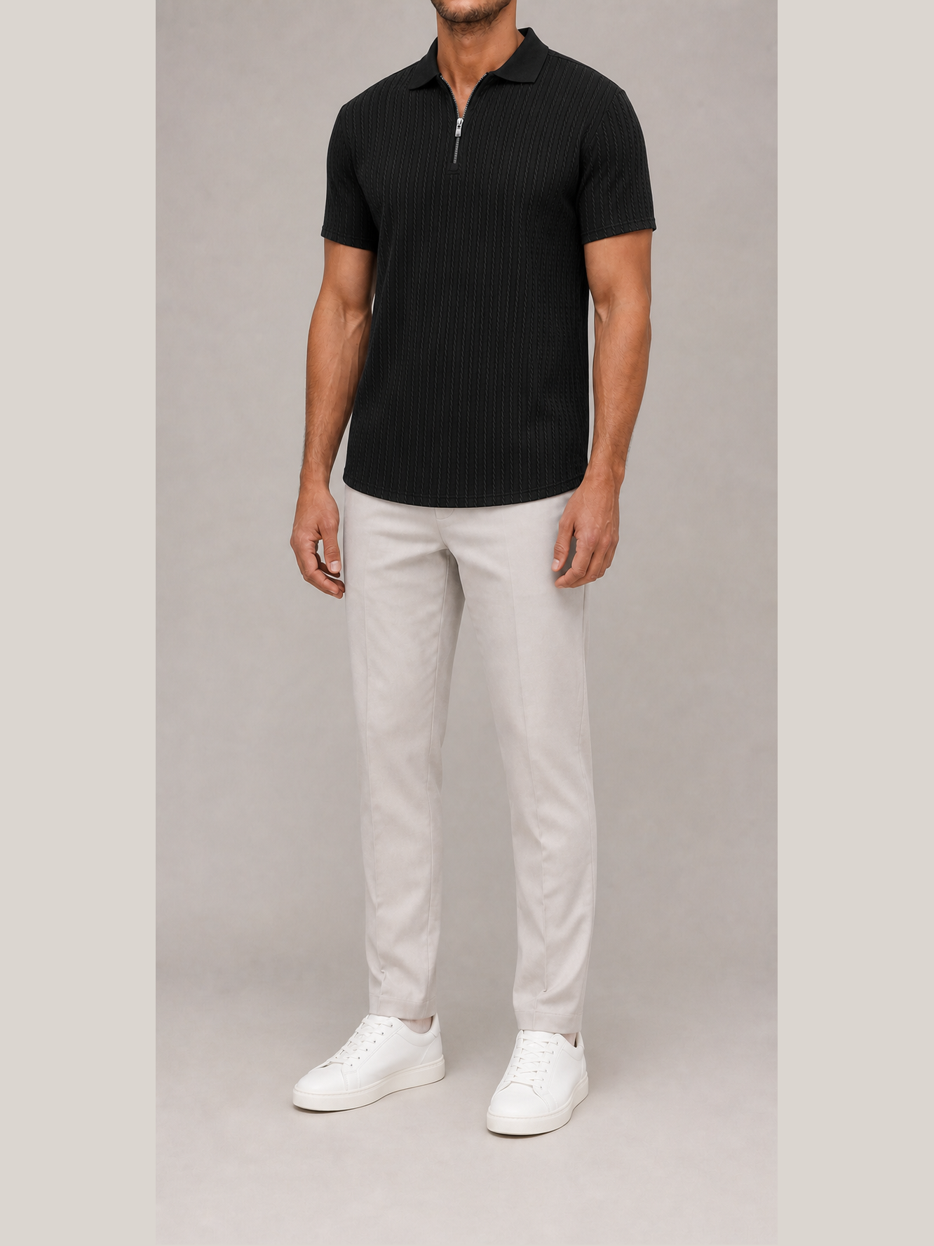 ⏰Seasonal Clearance Sale🔥Men's Cable Knit Quarter-Zip Polo Shirt