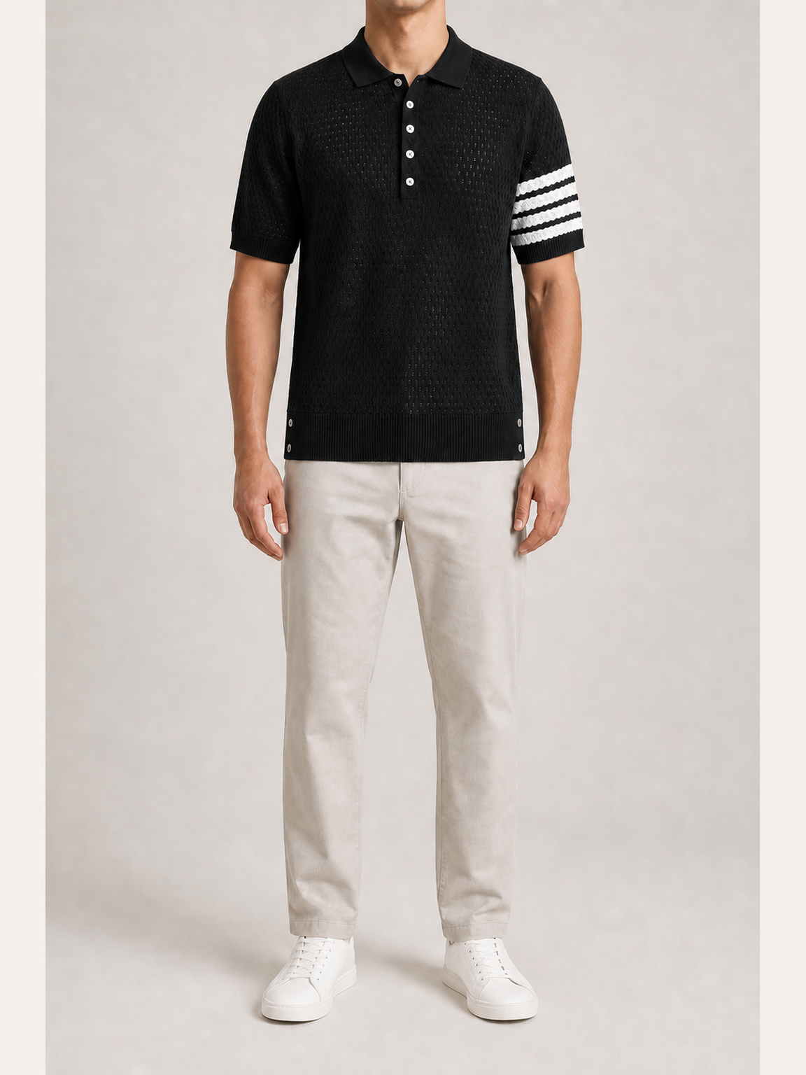 ⏰Seasonal Clearance Sale🔥Men's Four-Stripe Textured Knit Short Sleeve Polo