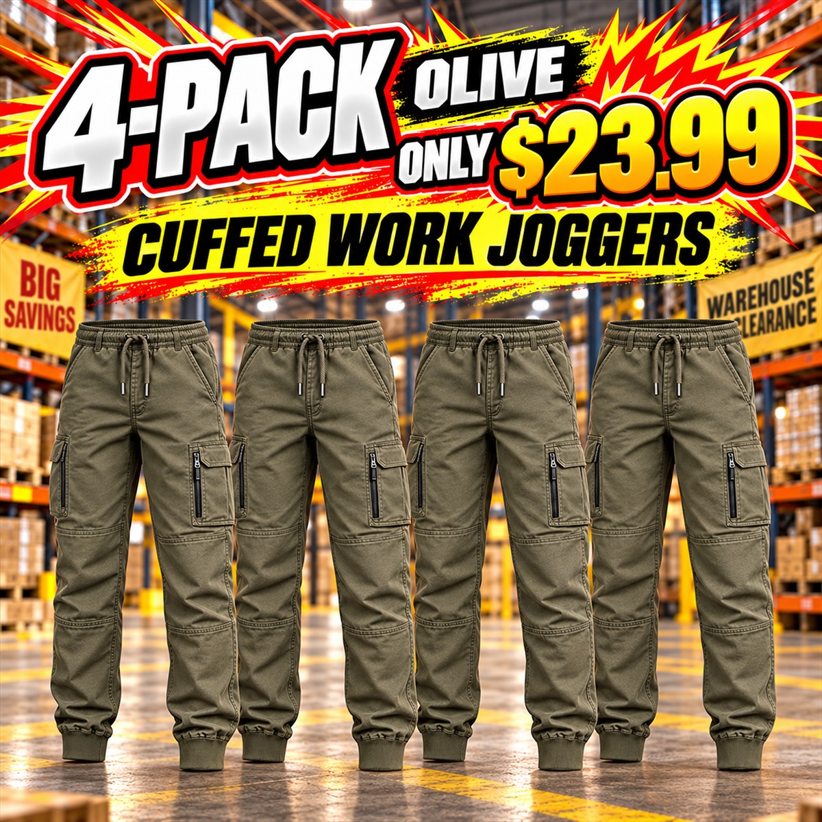 Men's Mature Cuffed Work Joggers Multipacks - 4-Pack - Olive - $23.99