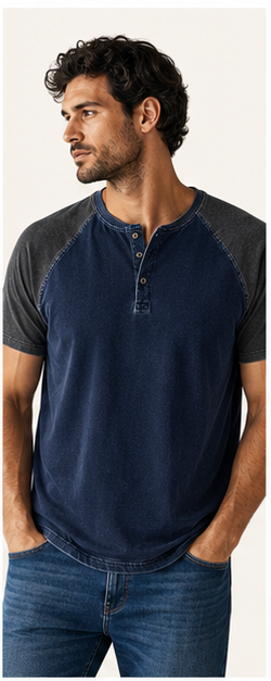 Navy washed raglan henley model