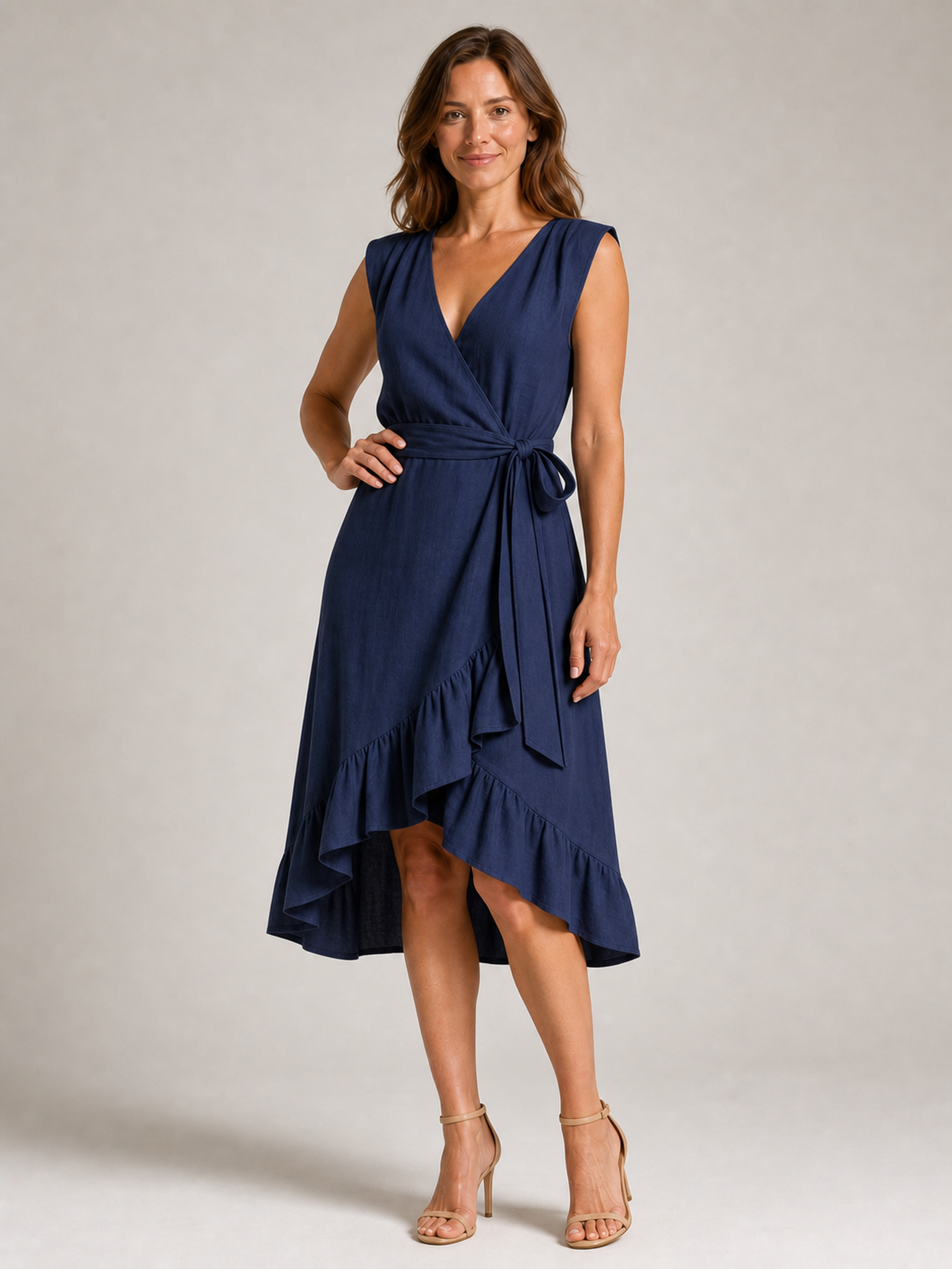 ⏰Seasonal Clearance Sale🔥Women's V-Neck Sash Waist High-Low Ruffle Wrap Midi Dress