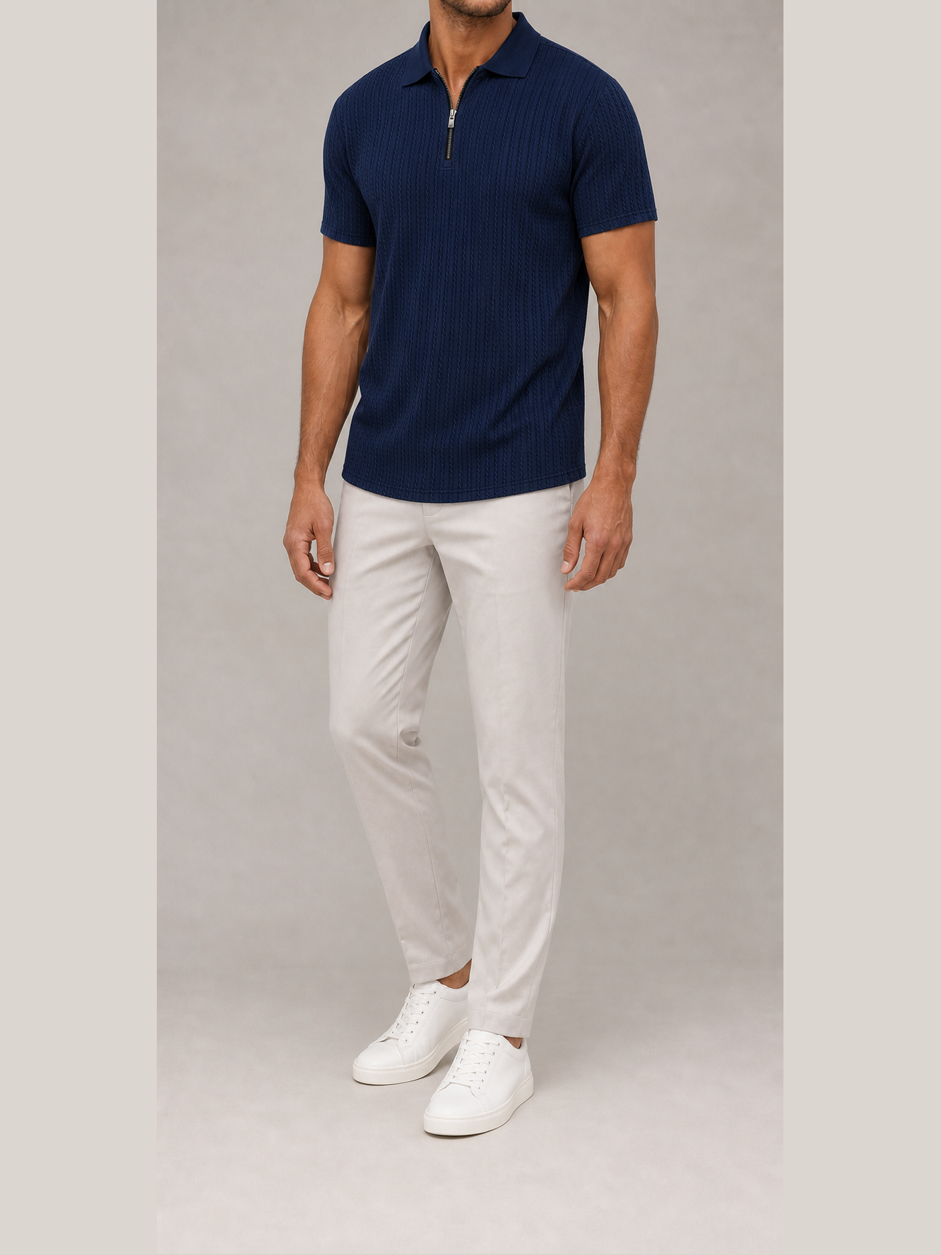 ⏰Seasonal Clearance Sale🔥Men's Cable Knit Quarter-Zip Polo Shirt