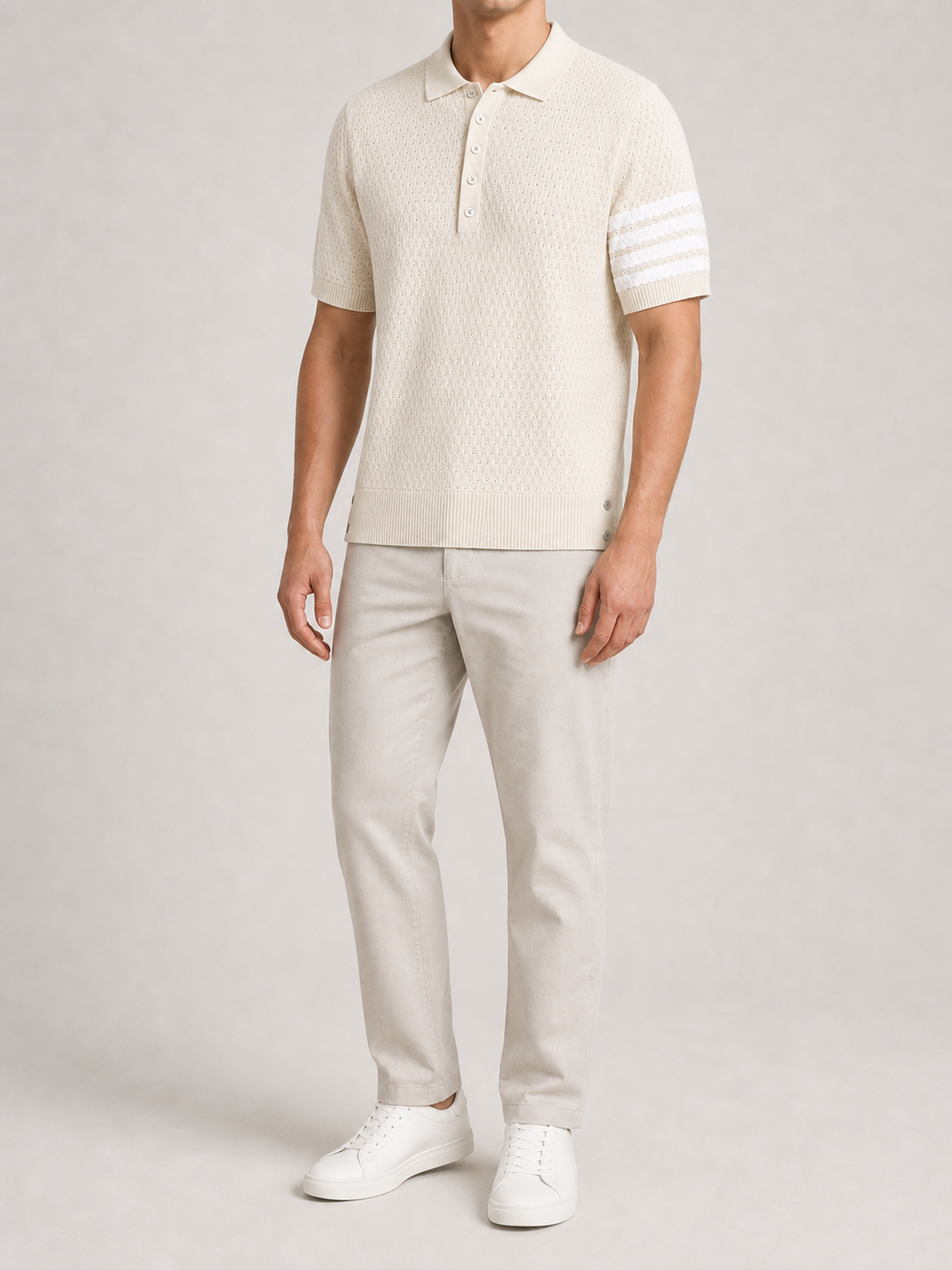 ⏰Seasonal Clearance Sale🔥Men's Four-Stripe Textured Knit Short Sleeve Polo
