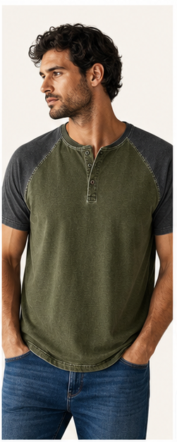 Olive washed raglan henley model
