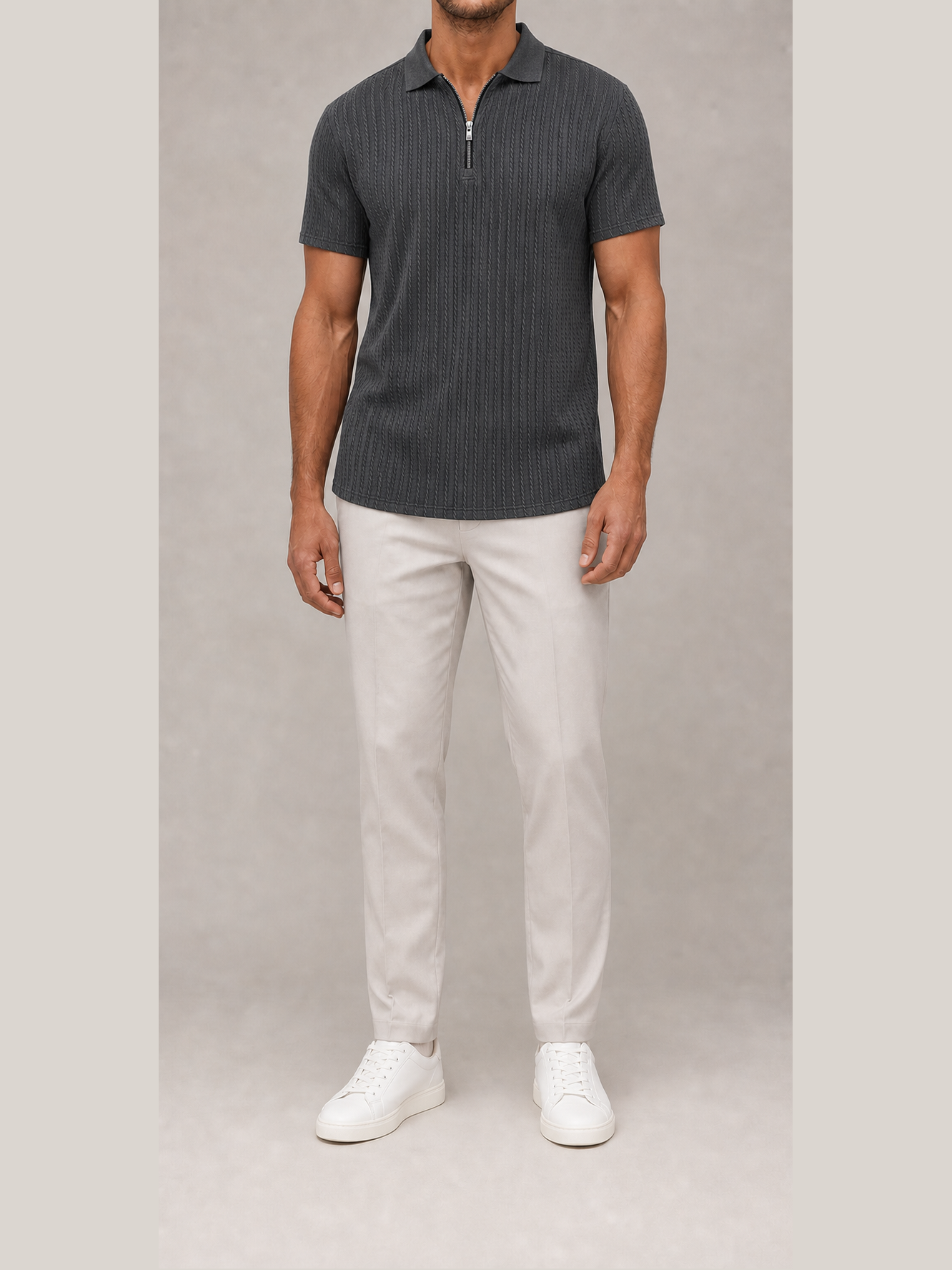 ⏰Seasonal Clearance Sale🔥Men's Cable Knit Quarter-Zip Polo Shirt