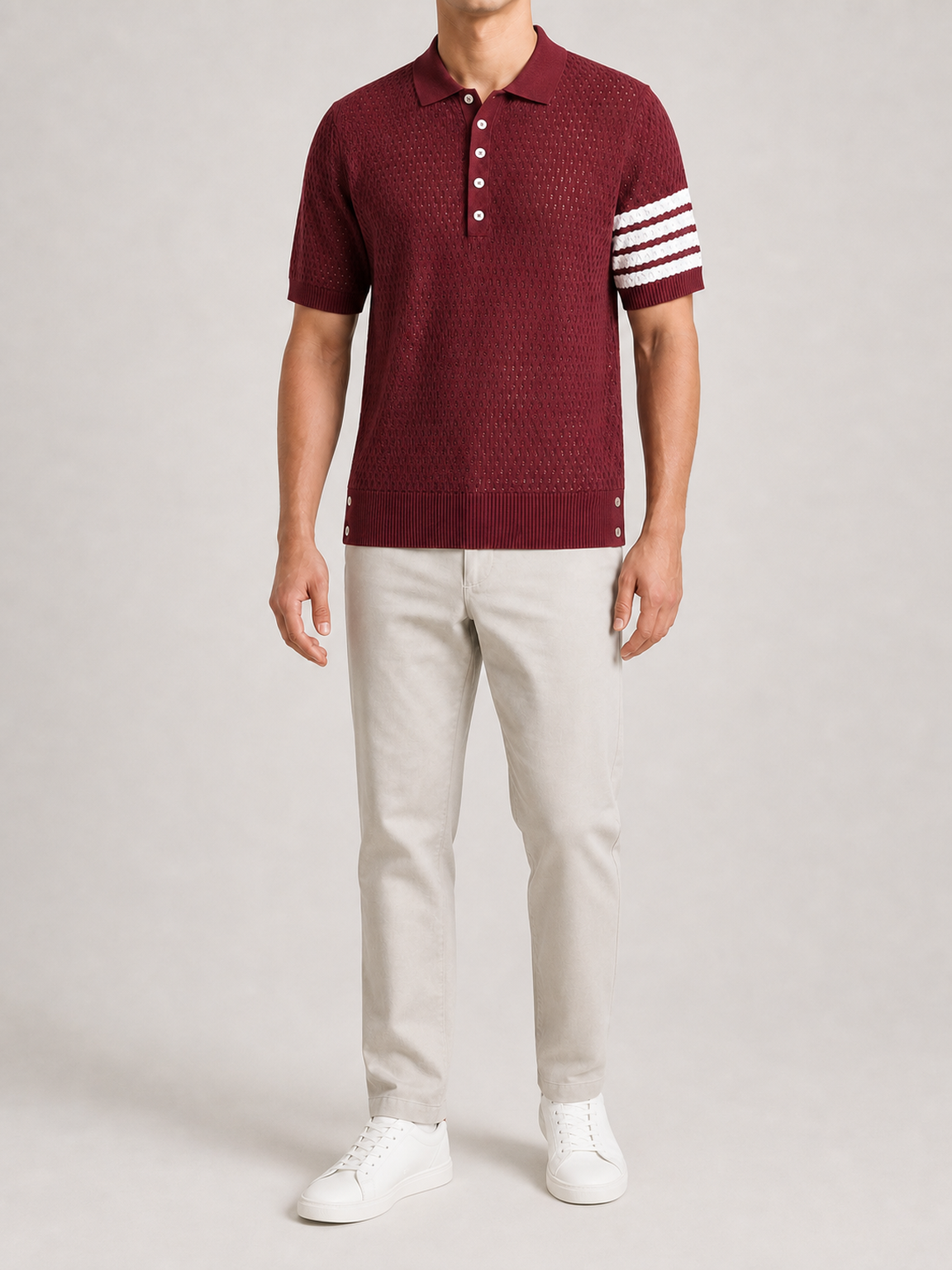 ⏰Seasonal Clearance Sale🔥Men's Four-Stripe Textured Knit Short Sleeve Polo