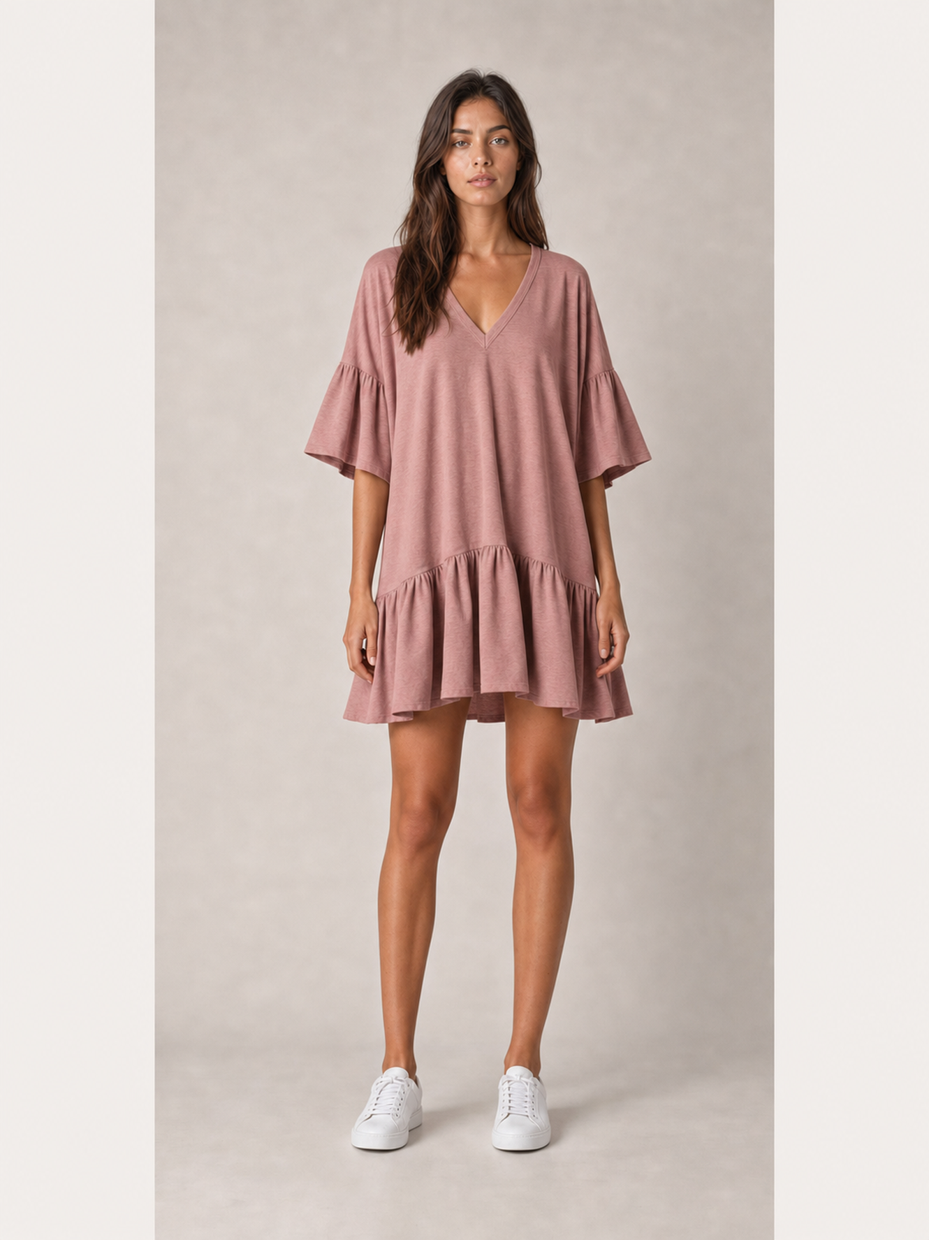 ⏰Seasonal Clearance Sale🔥Women's V-Neck Ruffle Sleeve Drop-Waist Mini Dress