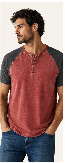 Brick red washed raglan henley model