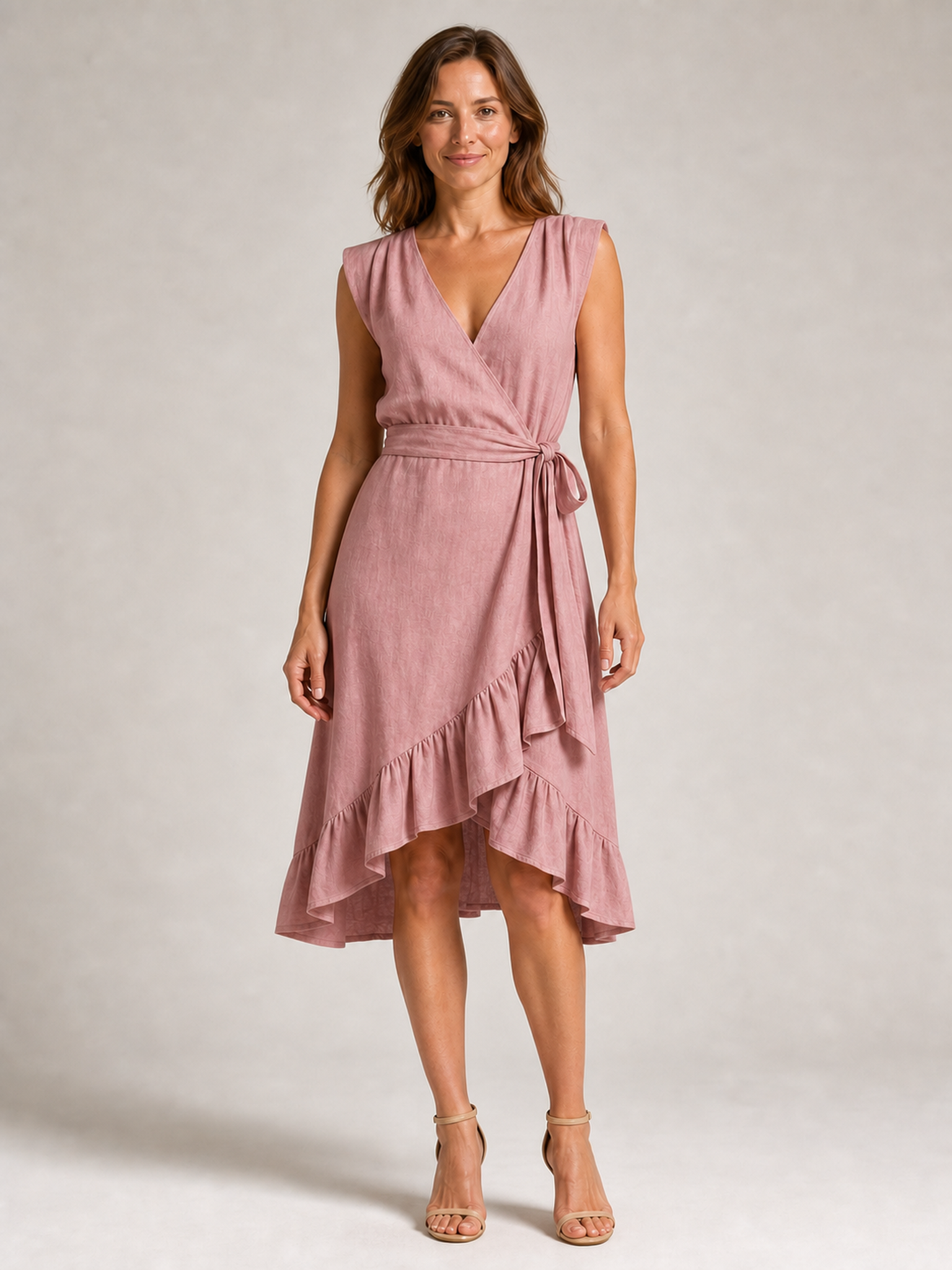 ⏰Seasonal Clearance Sale🔥Women's V-Neck Sash Waist High-Low Ruffle Wrap Midi Dress