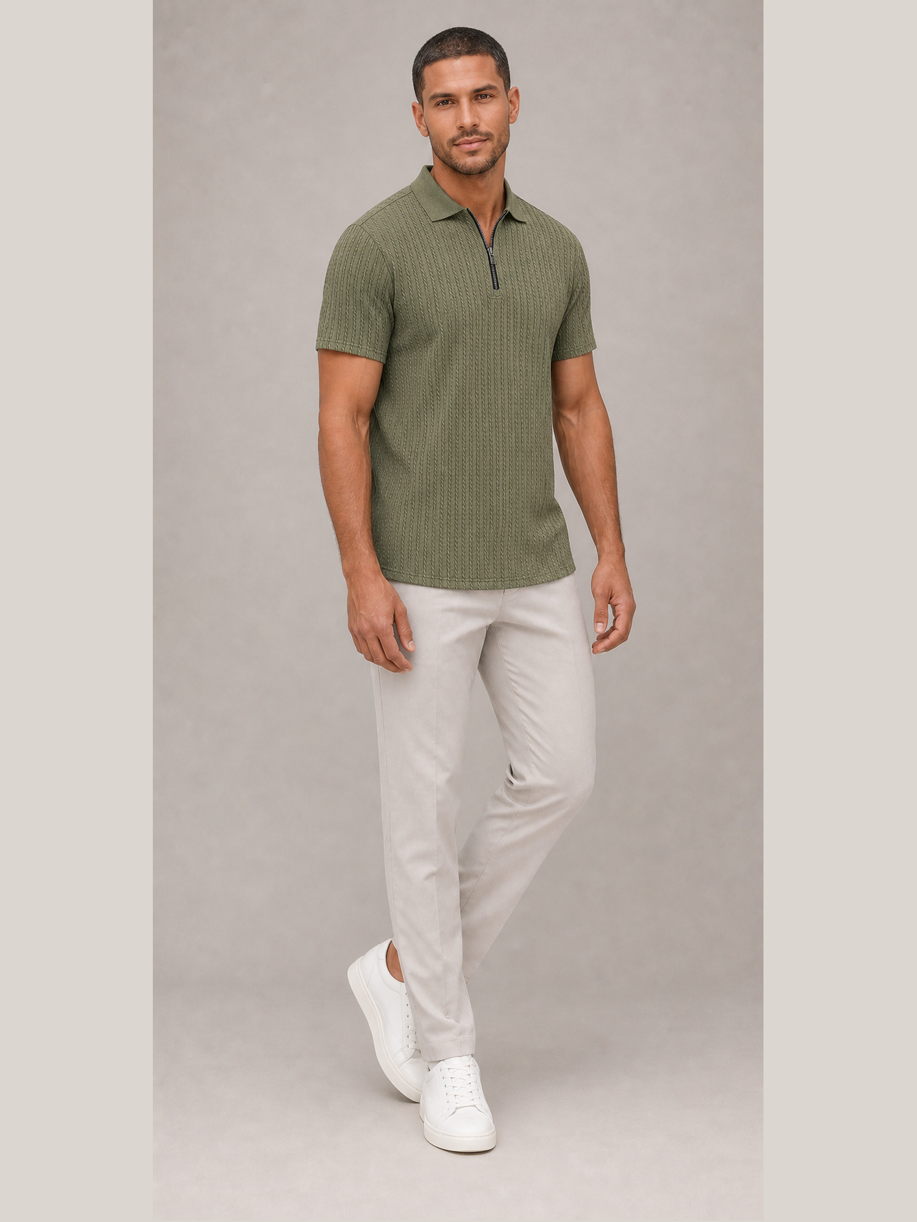 ⏰Seasonal Clearance Sale🔥Men's Cable Knit Quarter-Zip Polo Shirt