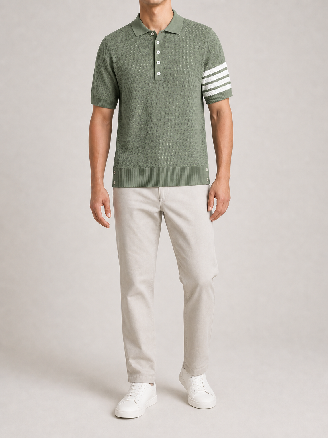 ⏰Seasonal Clearance Sale🔥Men's Four-Stripe Textured Knit Short Sleeve Polo