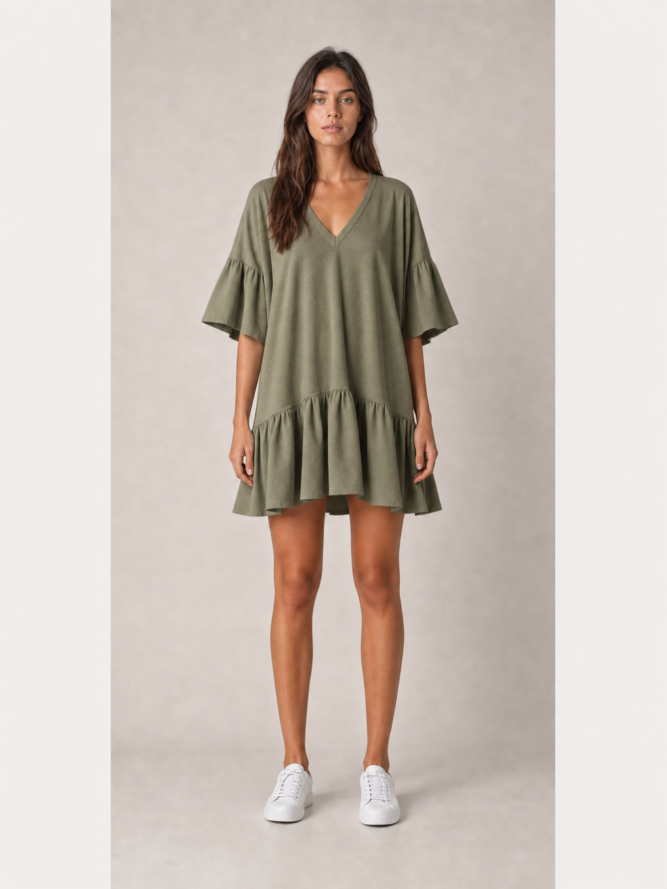 ⏰Seasonal Clearance Sale🔥Women's V-Neck Ruffle Sleeve Drop-Waist Mini Dress