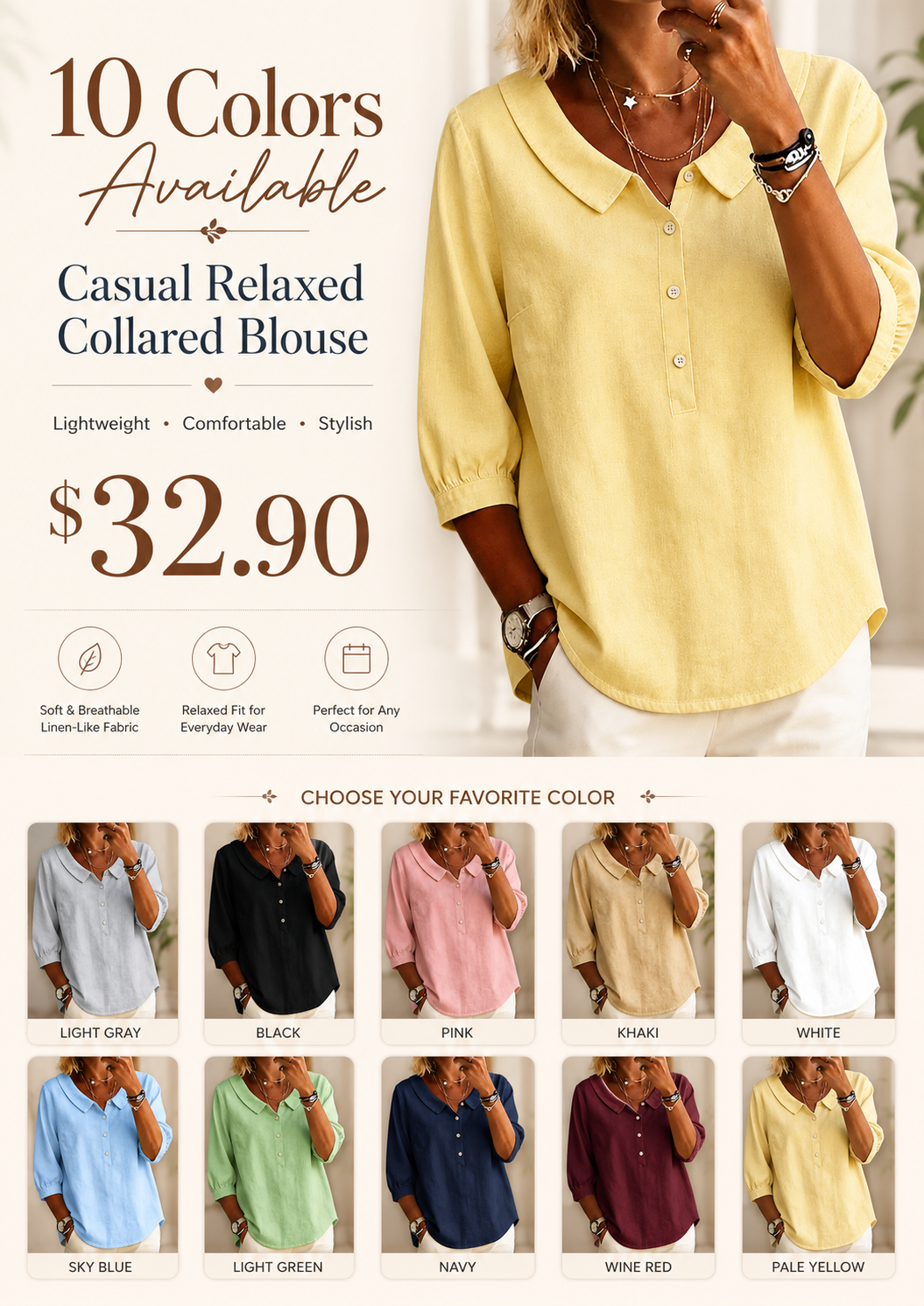 Stylish, comfortable, and versatile - Women's collared button-down top