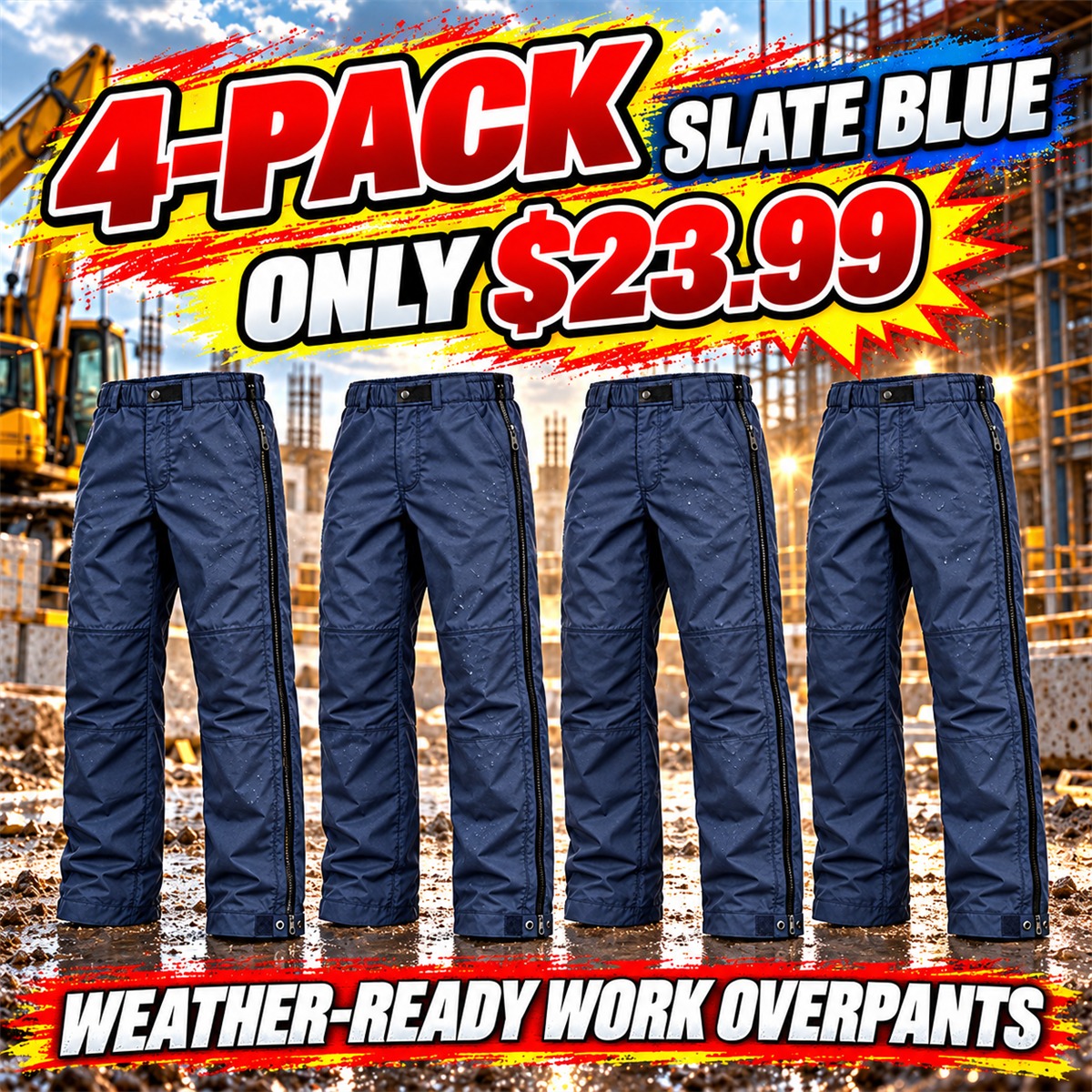 Men's Full-Side-Zip Weather Overpants Multipacks - 4-Pack - Slate Blue - $23.99