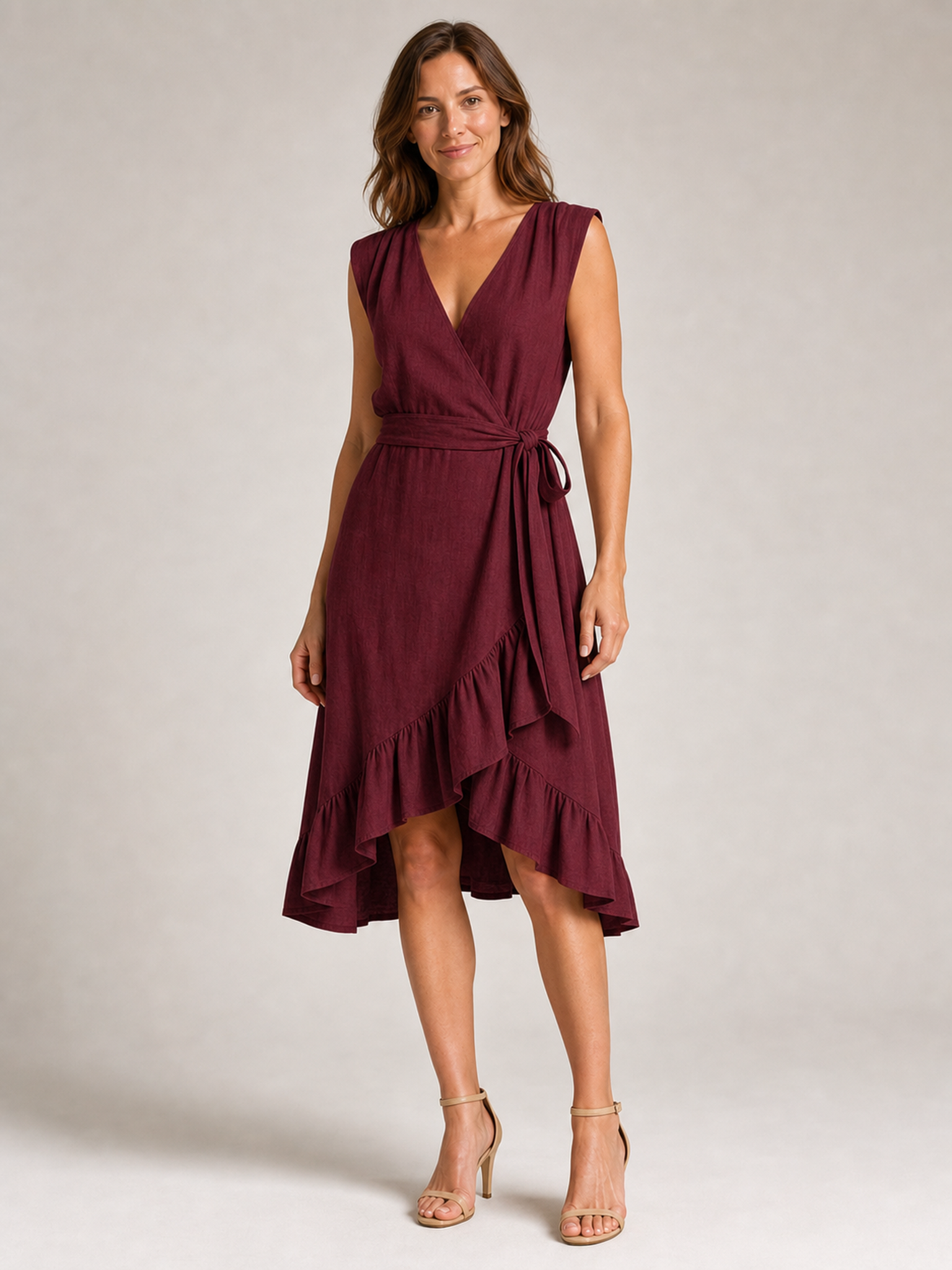 ⏰Seasonal Clearance Sale🔥Women's V-Neck Sash Waist High-Low Ruffle Wrap Midi Dress