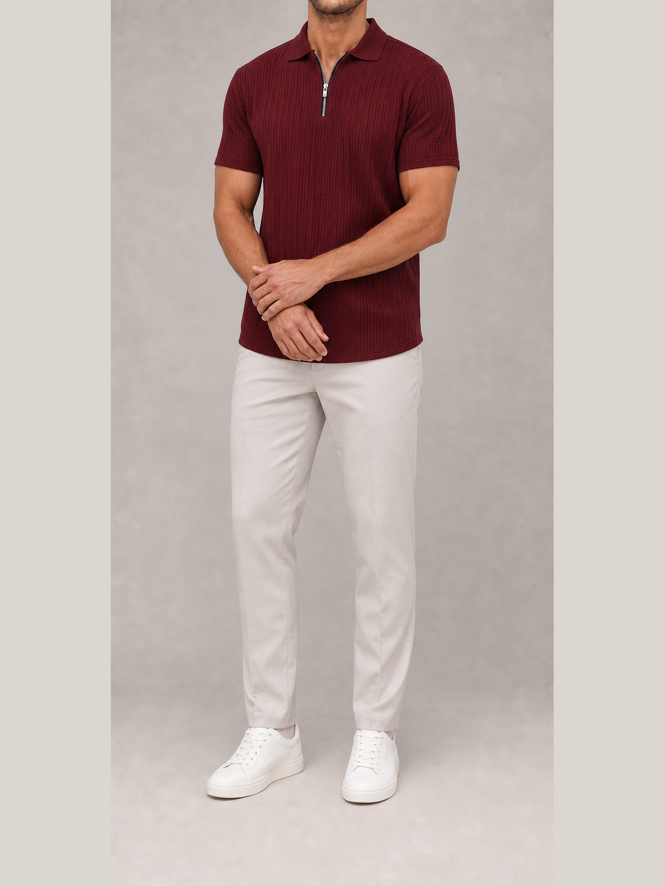 ⏰Seasonal Clearance Sale🔥Men's Cable Knit Quarter-Zip Polo Shirt