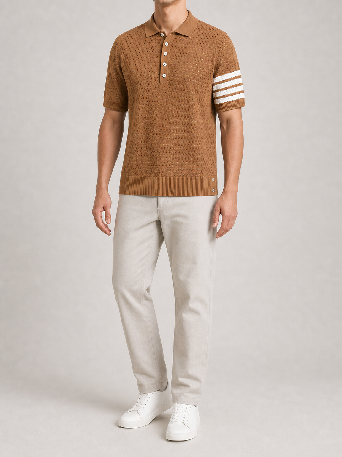 ⏰Seasonal Clearance Sale🔥Men's Four-Stripe Textured Knit Short Sleeve Polo