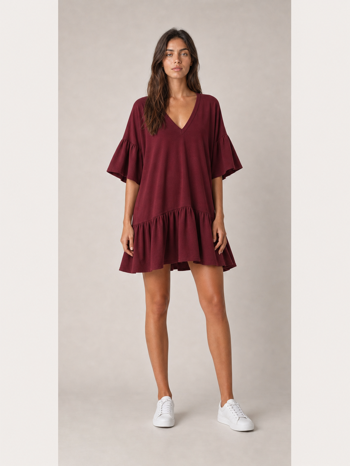 ⏰Seasonal Clearance Sale🔥Women's V-Neck Ruffle Sleeve Drop-Waist Mini Dress