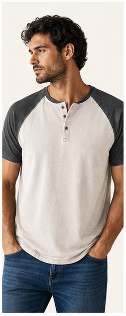 Cream washed raglan henley model
