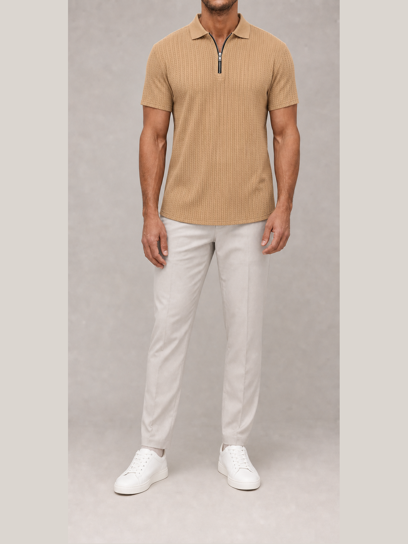 ⏰Seasonal Clearance Sale🔥Men's Cable Knit Quarter-Zip Polo Shirt