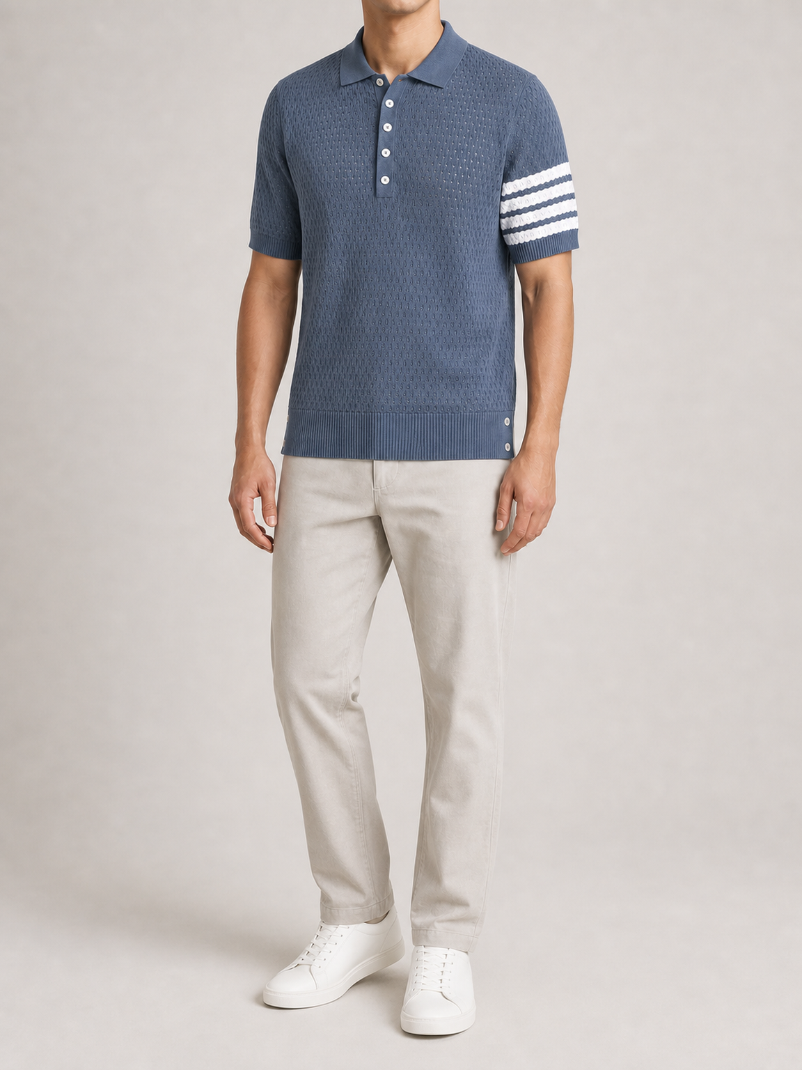 ⏰Seasonal Clearance Sale🔥Men's Four-Stripe Textured Knit Short Sleeve Polo