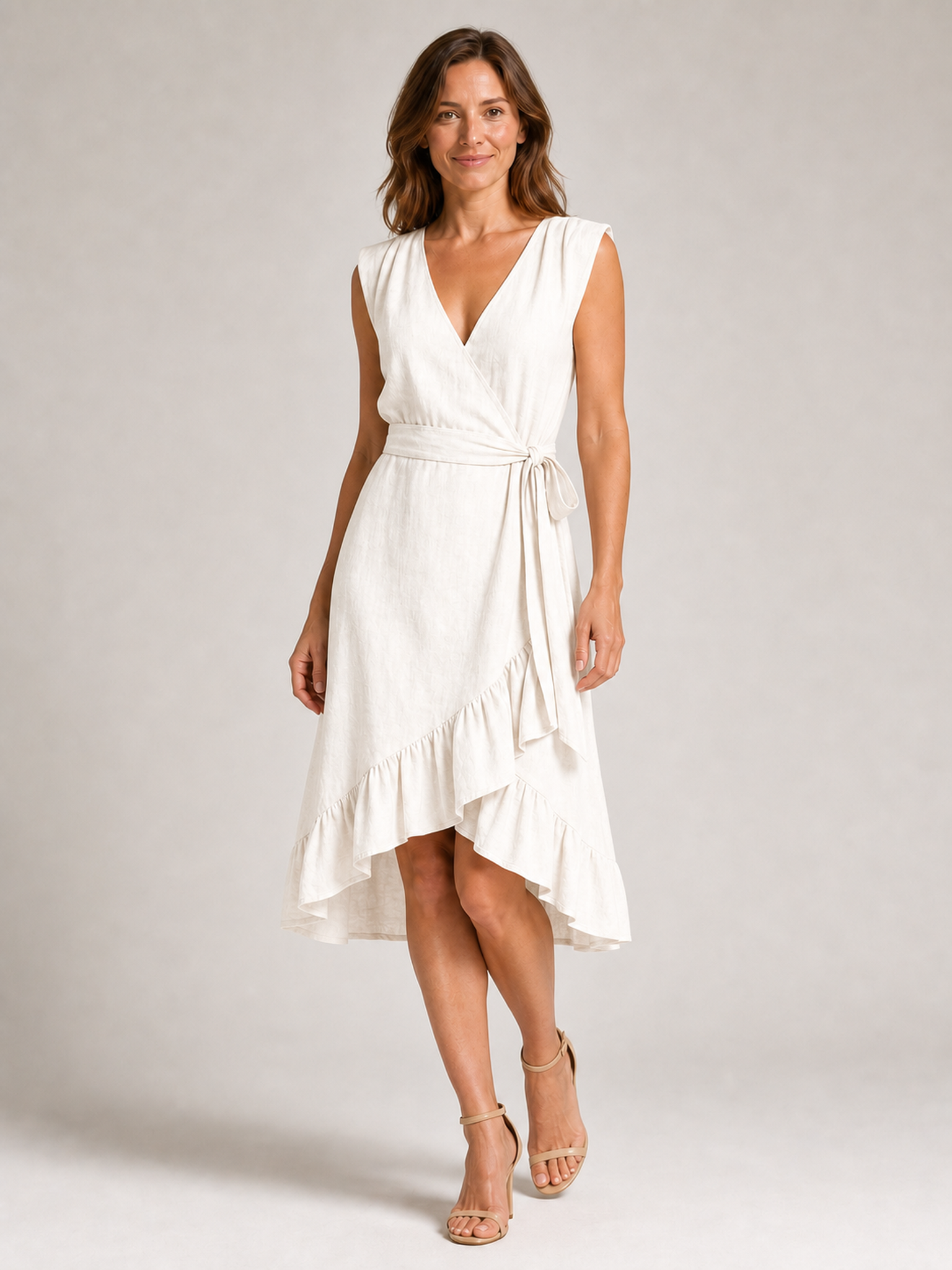 ⏰Seasonal Clearance Sale🔥Women's V-Neck Sash Waist High-Low Ruffle Wrap Midi Dress